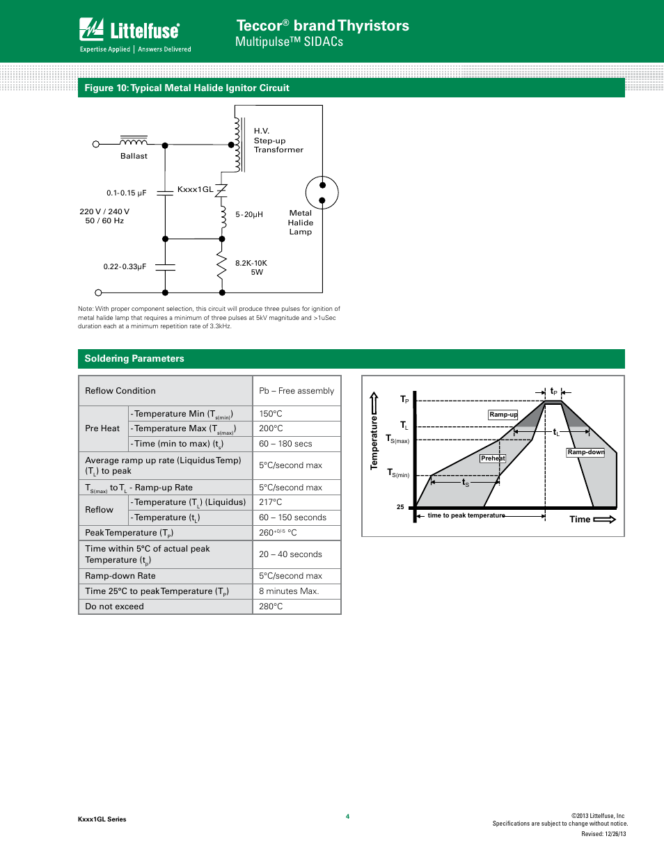 Teccor, Brand thyristors, Multipulse™ sidacs | Littelfuse Kxxx1GL Series User Manual | Page 4 / 6