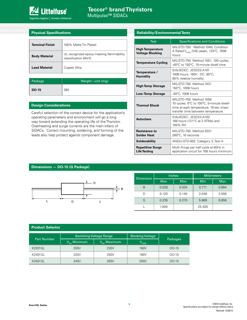 Teccor, Brand thyristors, Multipulse™ sidacs | Littelfuse Kxxx1GL Series User Manual | Page 5 / 6