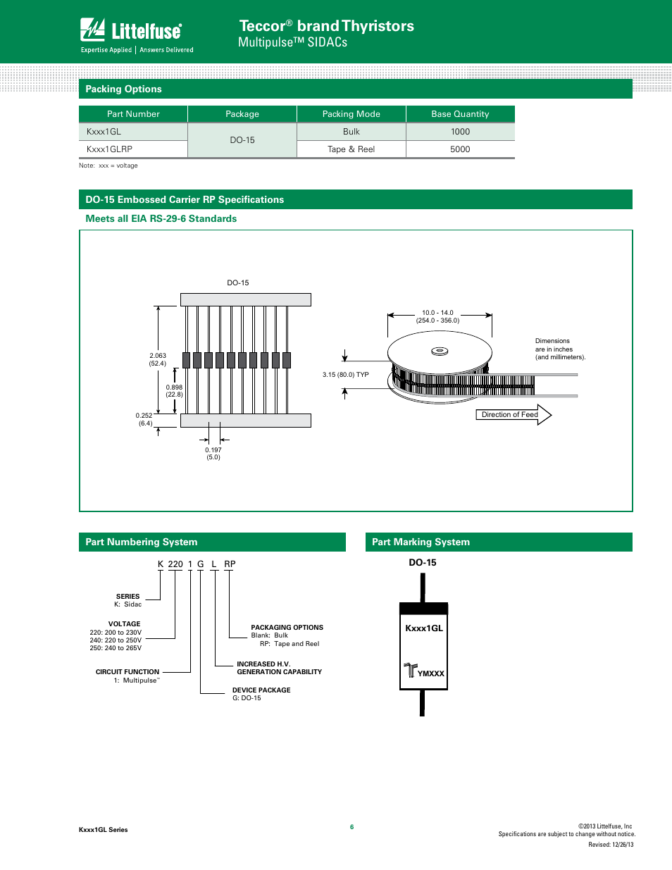 Teccor, Brand thyristors, Multipulse™ sidacs | Littelfuse Kxxx1GL Series User Manual | Page 6 / 6