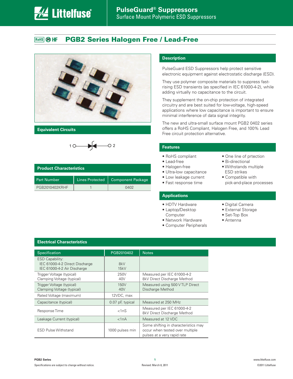 Littelfuse PGB20402 Series User Manual | 5 pages