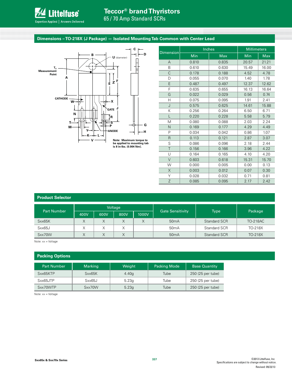 Teccor, Brand thyristors, 65 / 70 amp standard scrs | Littelfuse Sxx70x Series User Manual | Page 7 / 8