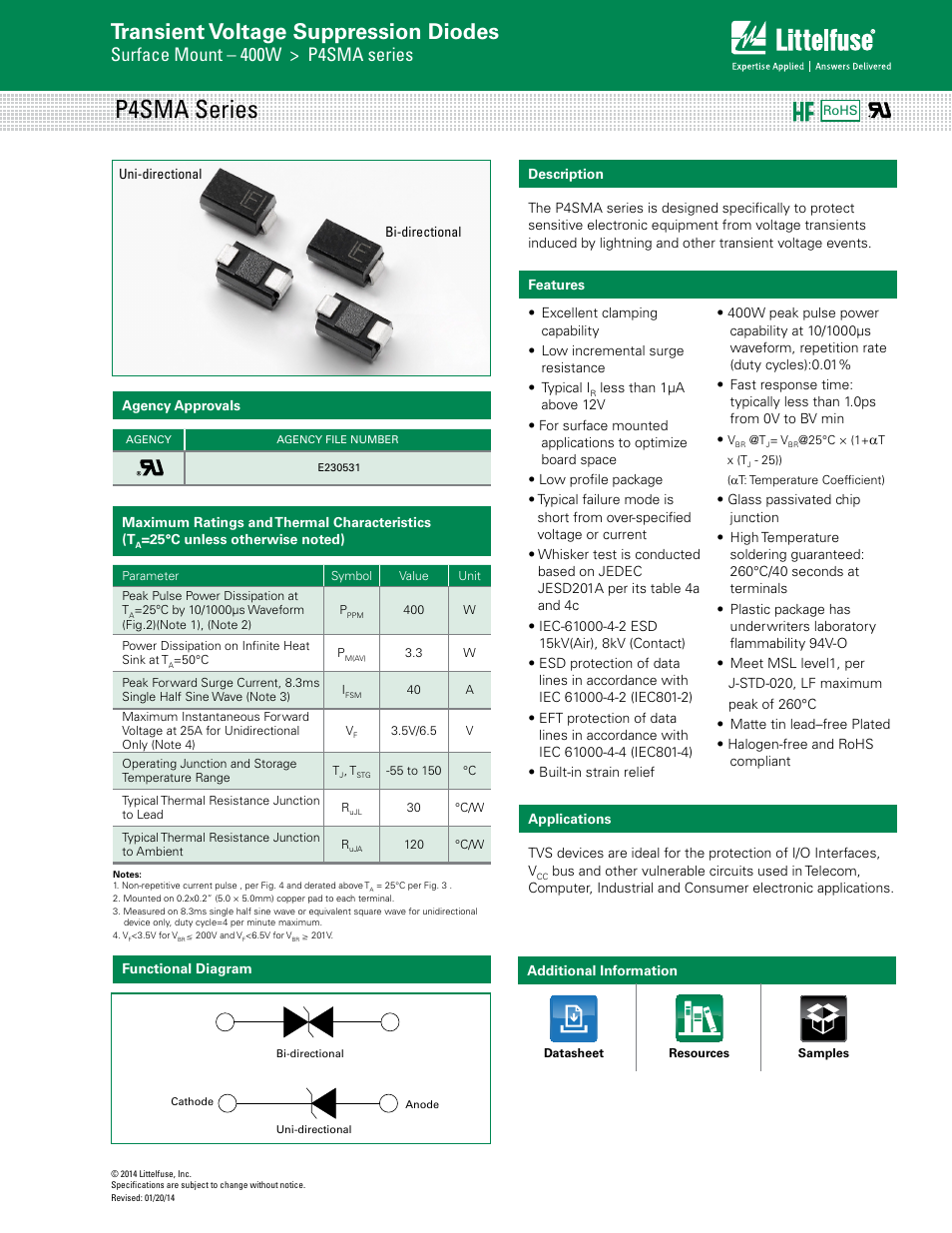 Littelfuse P4SMA Series User Manual | 6 pages