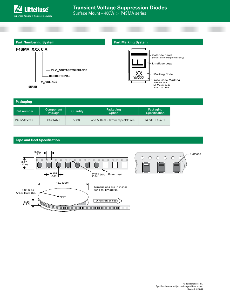 Transient voltage suppression diodes, Surface mount – 400w > p4sma series, P4sma xxx c a | Littelfuse P4SMA Series User Manual | Page 6 / 6