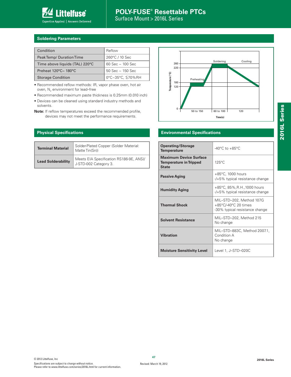 Poly-fuse, Resettable ptcs, Surface mount > 2016l series | 20 16l s eries | Littelfuse 2016L Series User Manual | Page 3 / 5