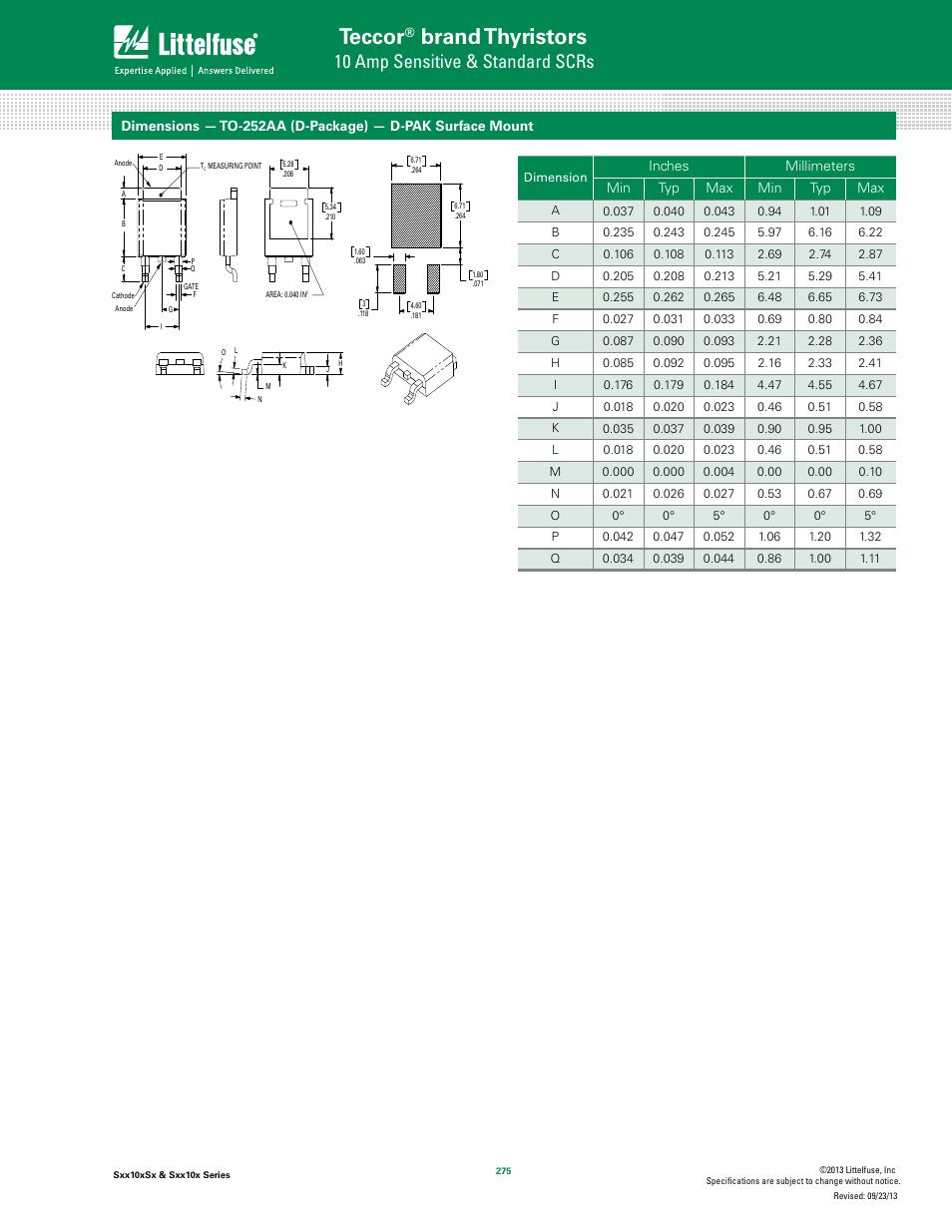 Teccor, Brand thyristors, 10 amp sensitive & standard scrs | Littelfuse Sxx10x Series User Manual | Page 9 / 11