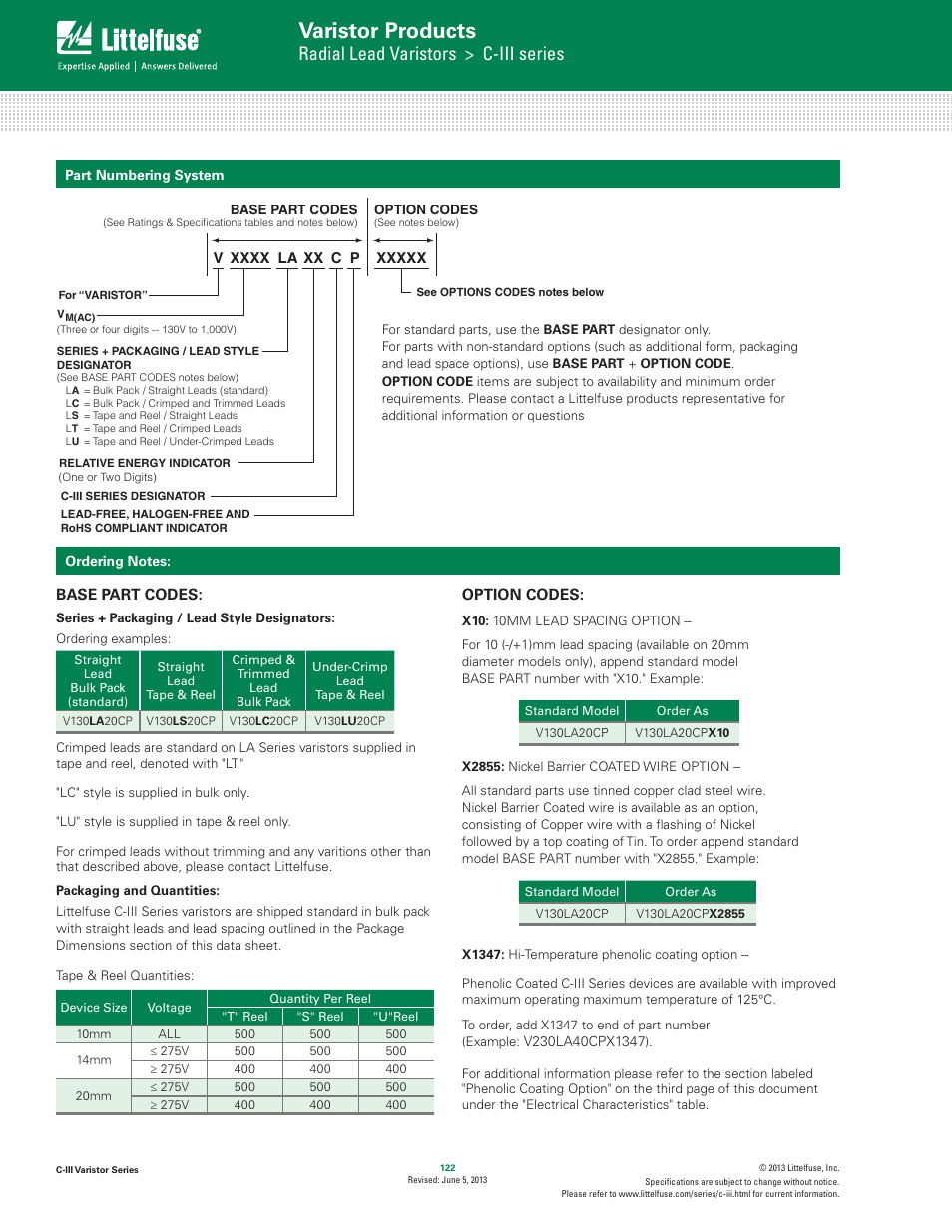 Varistor products, Radial lead varistors > c-iii series | Littelfuse C-III Varistor Series User Manual | Page 10 / 10