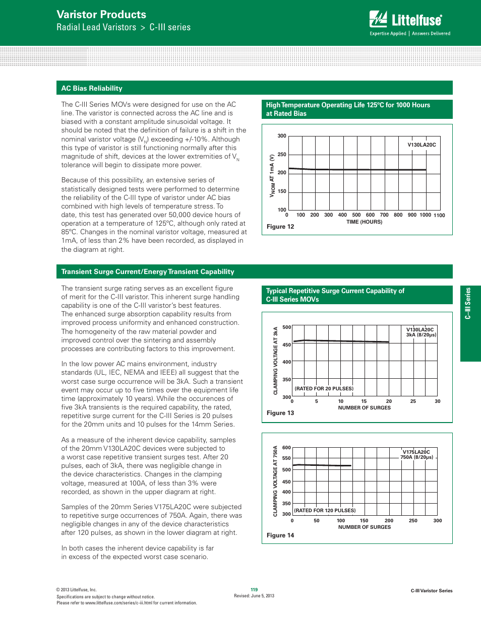 Varistor products, Radial lead varistors > c-iii series, C–iii series | Littelfuse C-III Varistor Series User Manual | Page 7 / 10