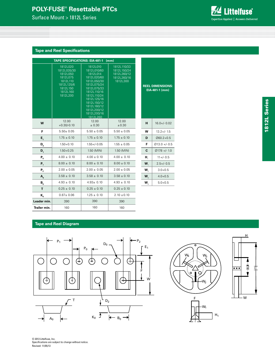 Poly-fuse, Resettable ptcs, Surface mount > 1812l series | 181 2l s eries, Tape and reel specifications, Tape and reel diagram | Littelfuse 1812L Series User Manual | Page 7 / 7