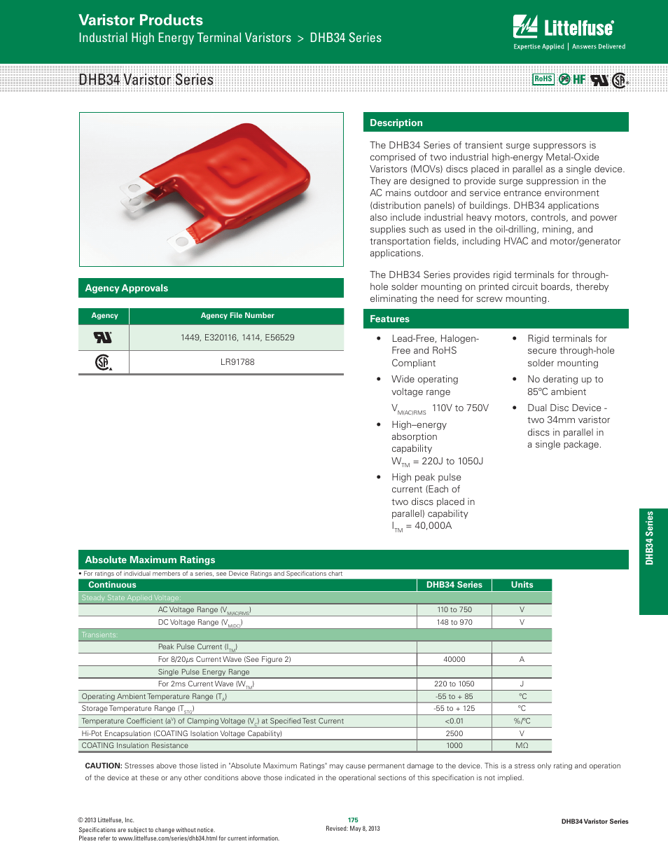 Littelfuse DHB34 Varistor Series User Manual | 5 pages