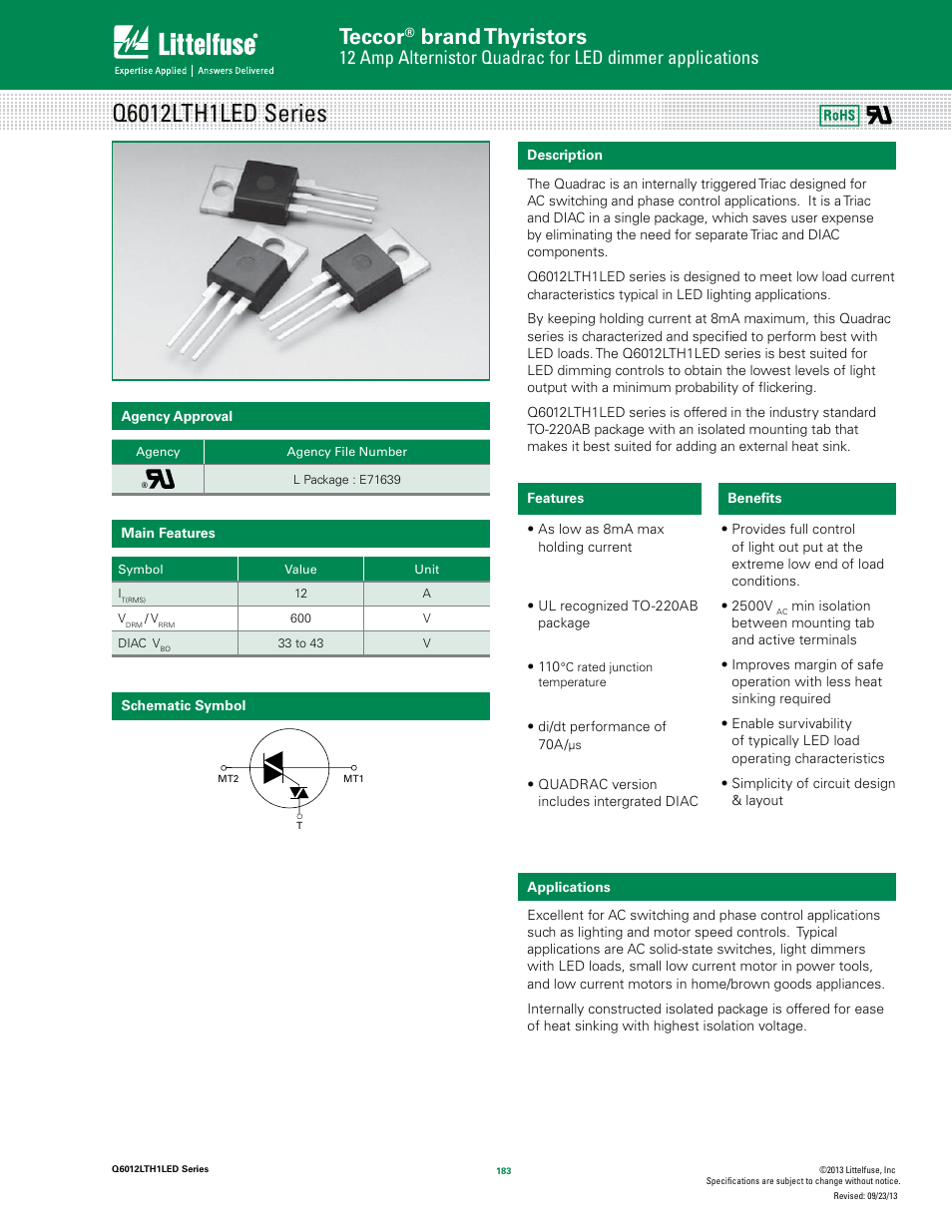 Littelfuse Q6012LTH1LED Series User Manual | 6 pages