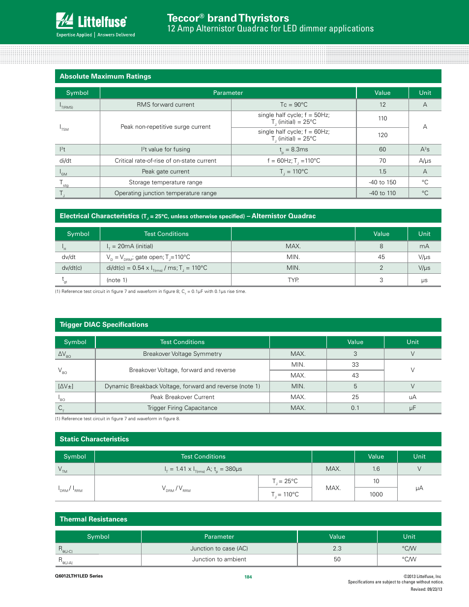 Teccor, Brand thyristors | Littelfuse Q6012LTH1LED Series User Manual | Page 2 / 6
