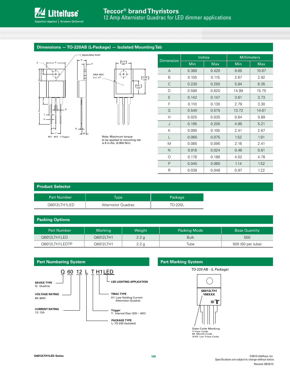 Teccor, Brand thyristors | Littelfuse Q6012LTH1LED Series User Manual | Page 6 / 6