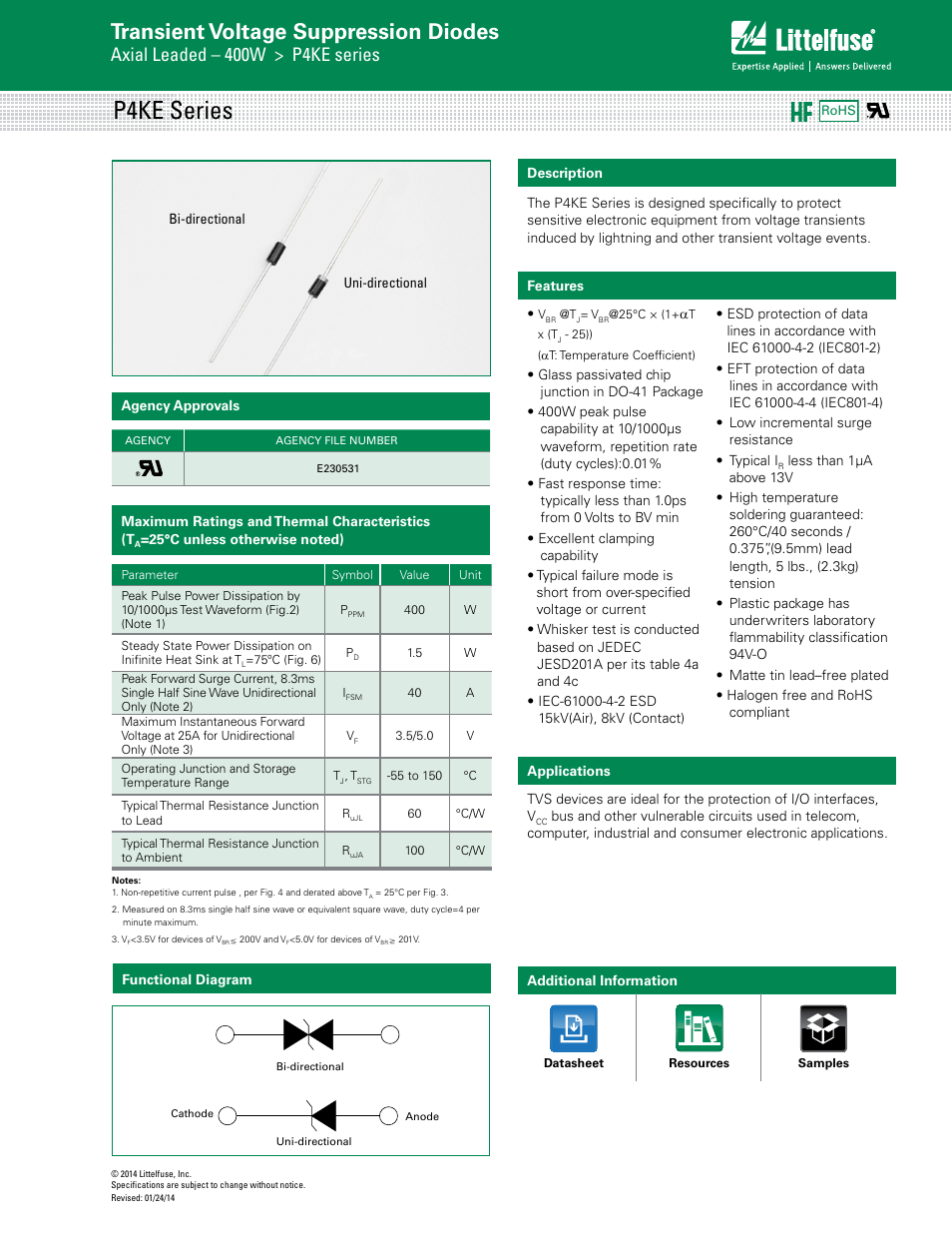 Littelfuse P4KE Series User Manual | 6 pages