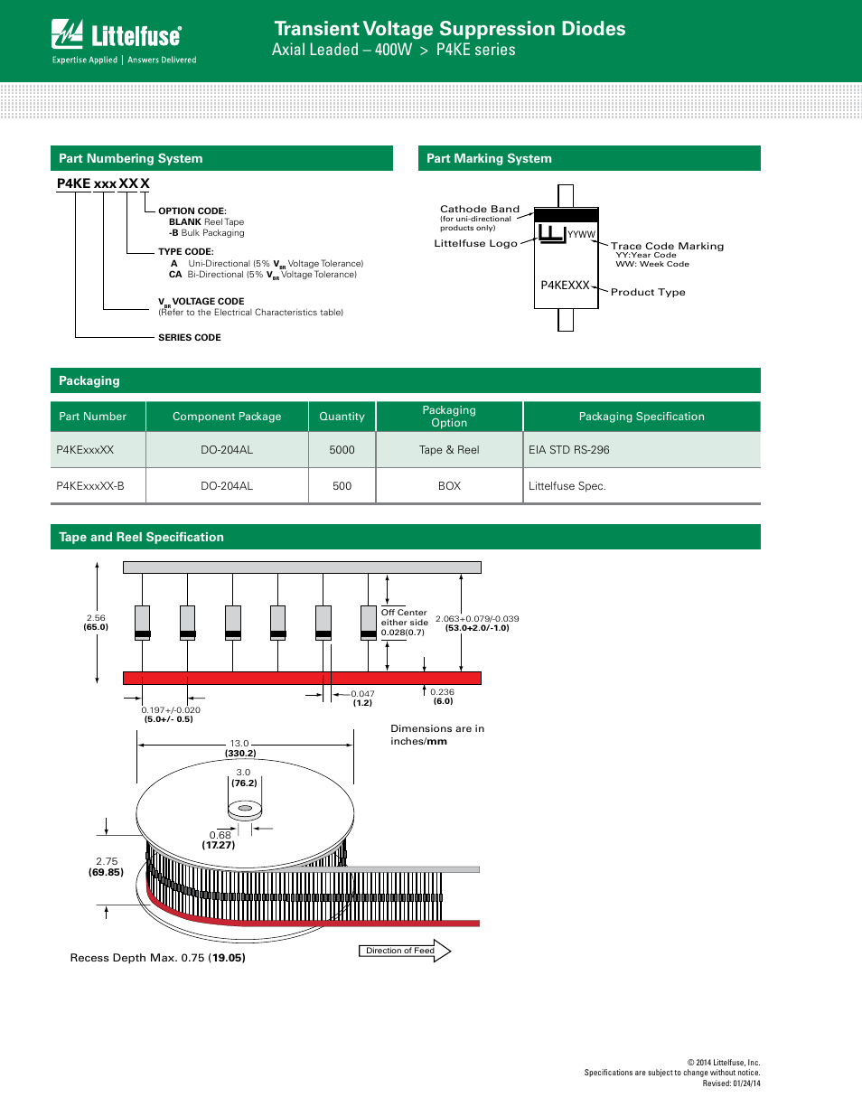 Transient voltage suppression diodes, Axial leaded – 400w > p4ke series | Littelfuse P4KE Series User Manual | Page 6 / 6