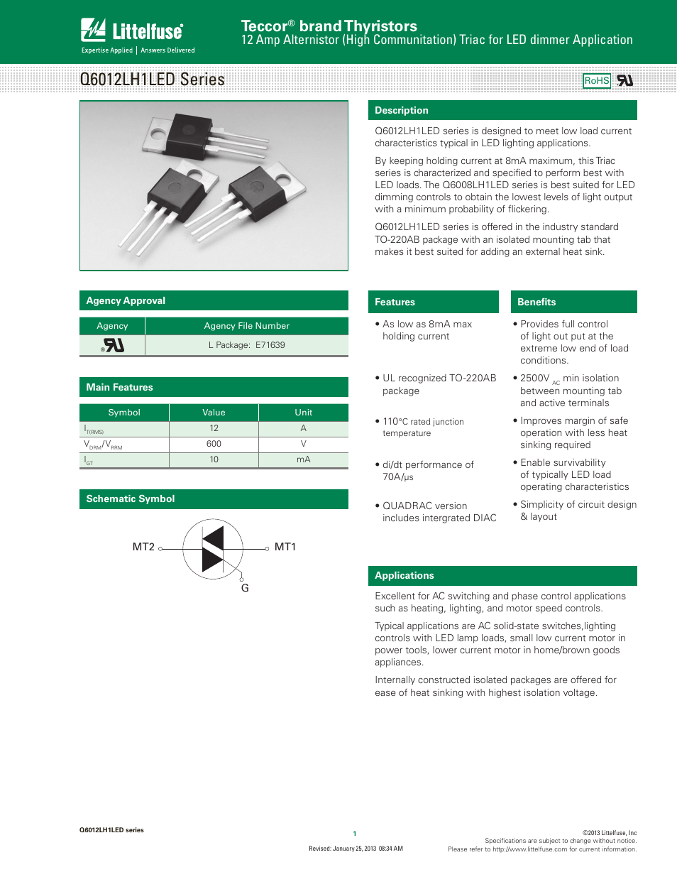 Littelfuse Q6012LH1LED Series User Manual | 6 pages
