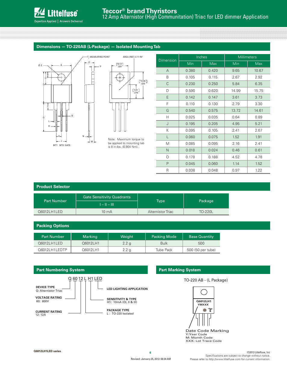 Teccor, Brand thyristors | Littelfuse Q6012LH1LED Series User Manual | Page 6 / 6