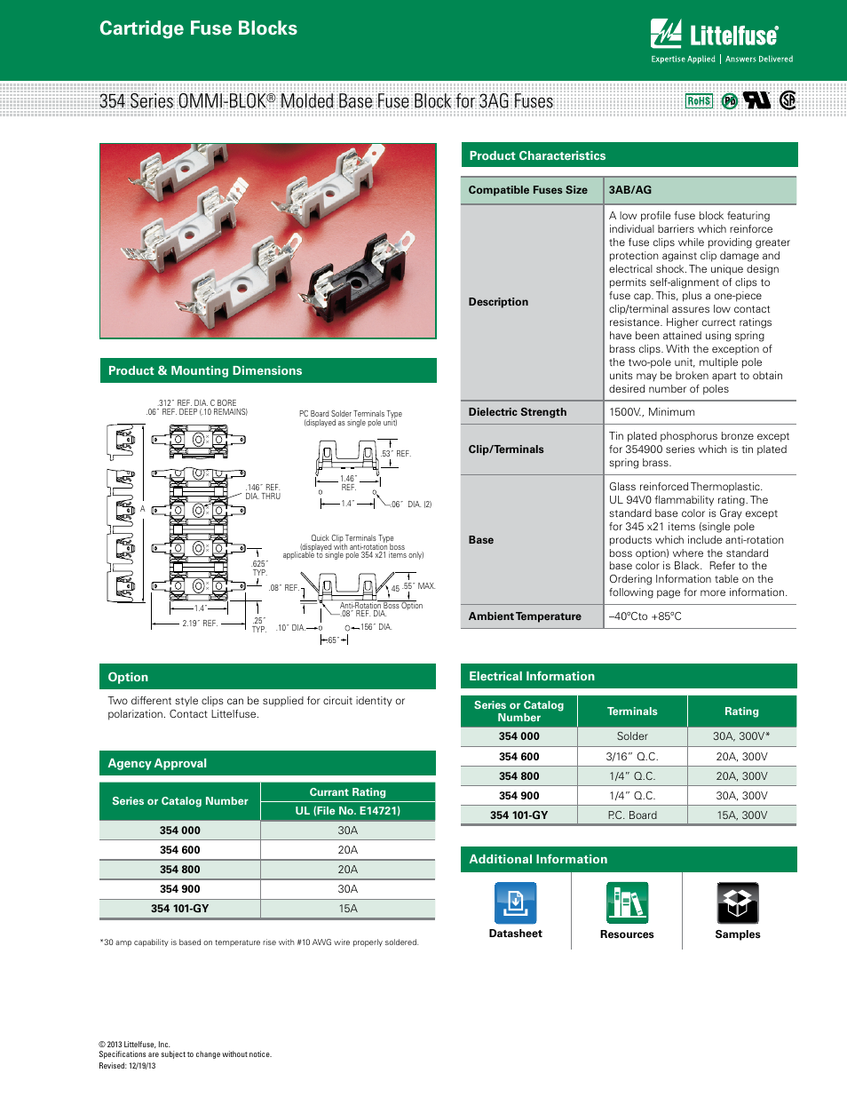 Littelfuse 354 OMNI-BLOK Series User Manual | 2 pages