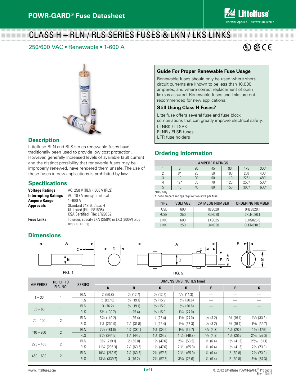 Littelfuse RLN Series User Manual | 1 page