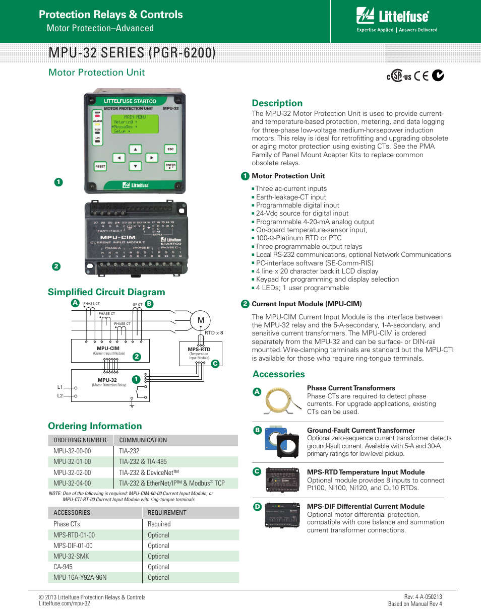 Littelfuse MPU-32 (PGR-6200) Series User Manual | 2 pages