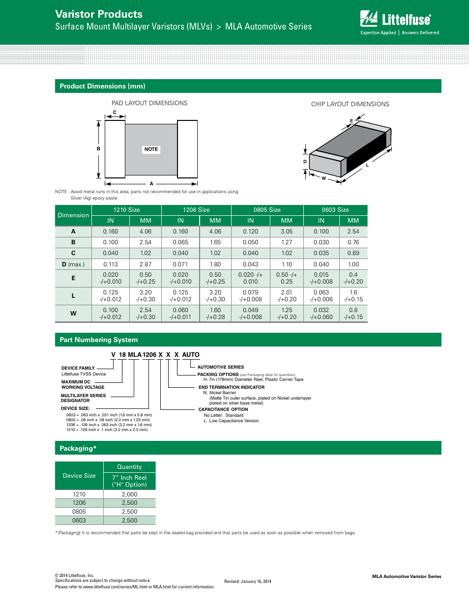Varistor products | Littelfuse MLA Automotive Varistor Series User Manual | Page 7 / 8