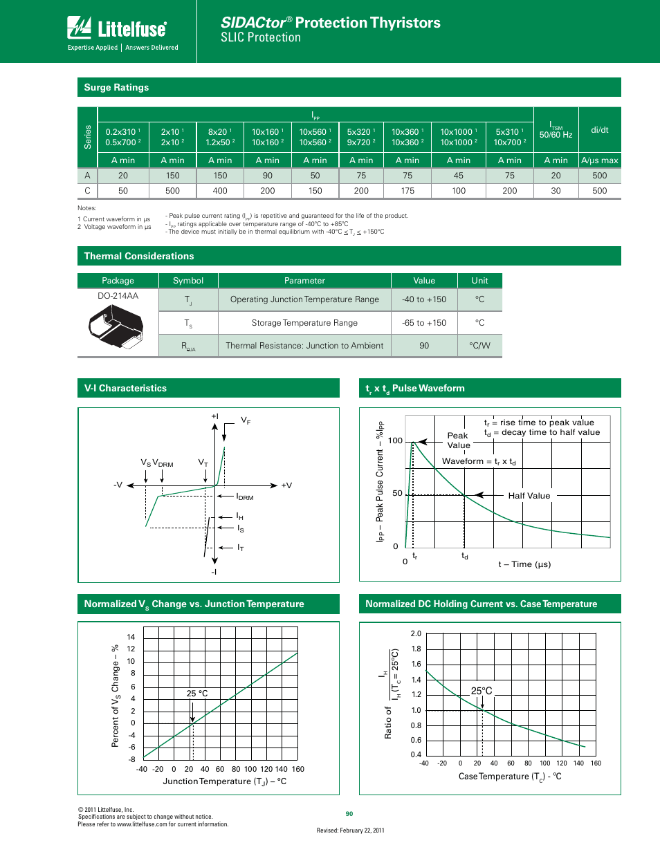 Sidactor, Protection thyristors, Slic protection | Littelfuse Fixed Voltage Series DO-214 User Manual | Page 2 / 4