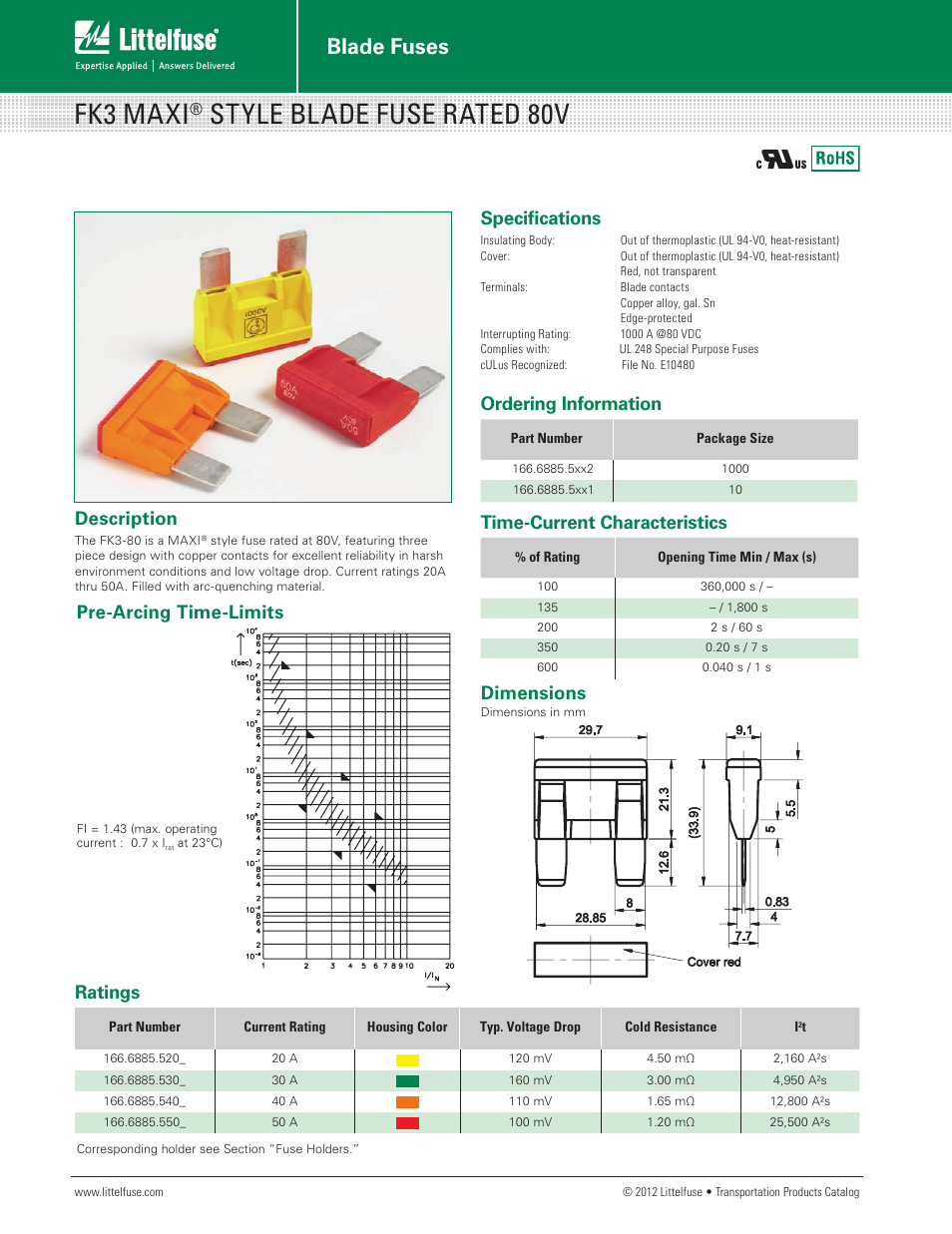 Littelfuse FK3 80V Series User Manual | 1 page