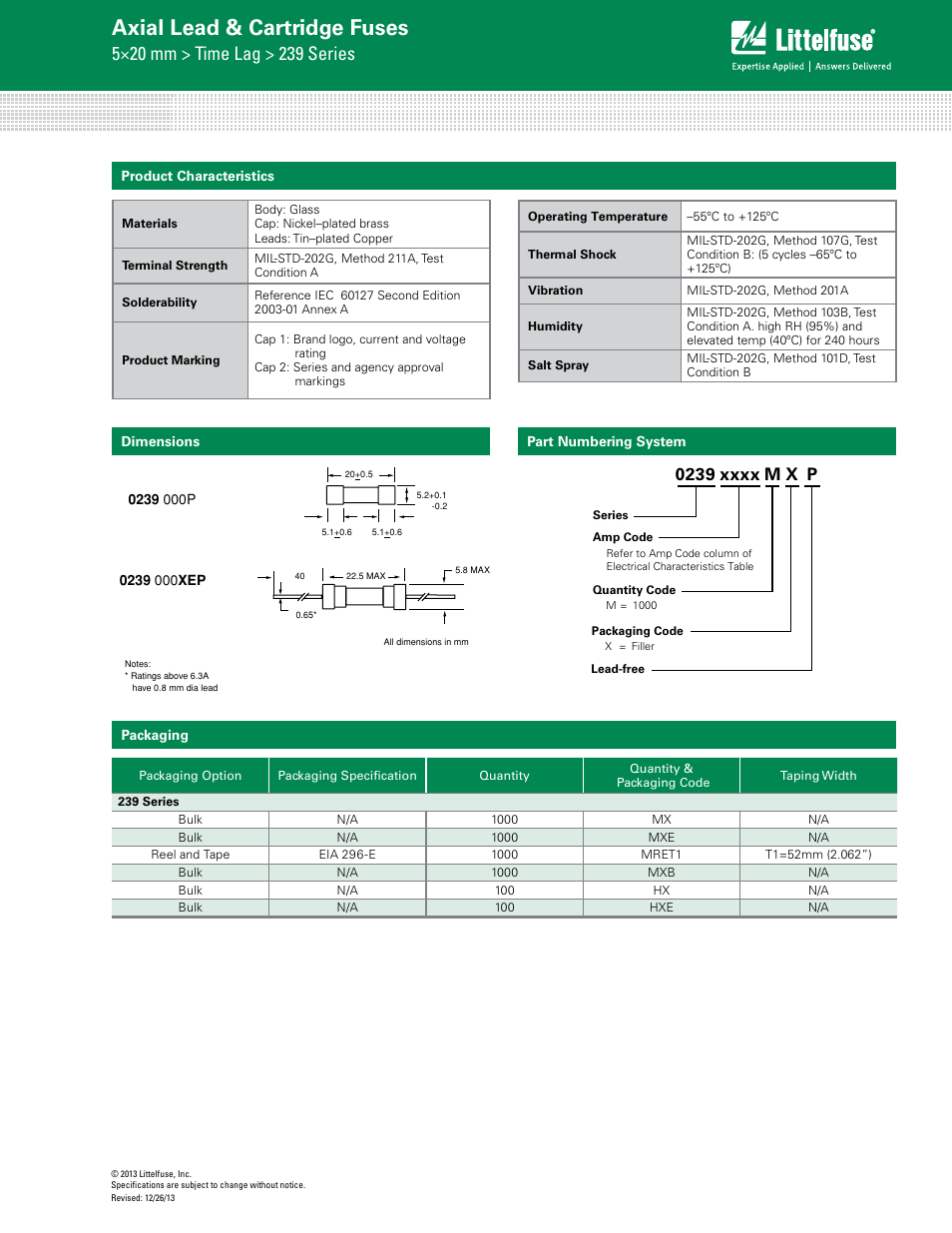 Axial lead & cartridge fuses | Littelfuse 239 Series User Manual | Page 4 / 4