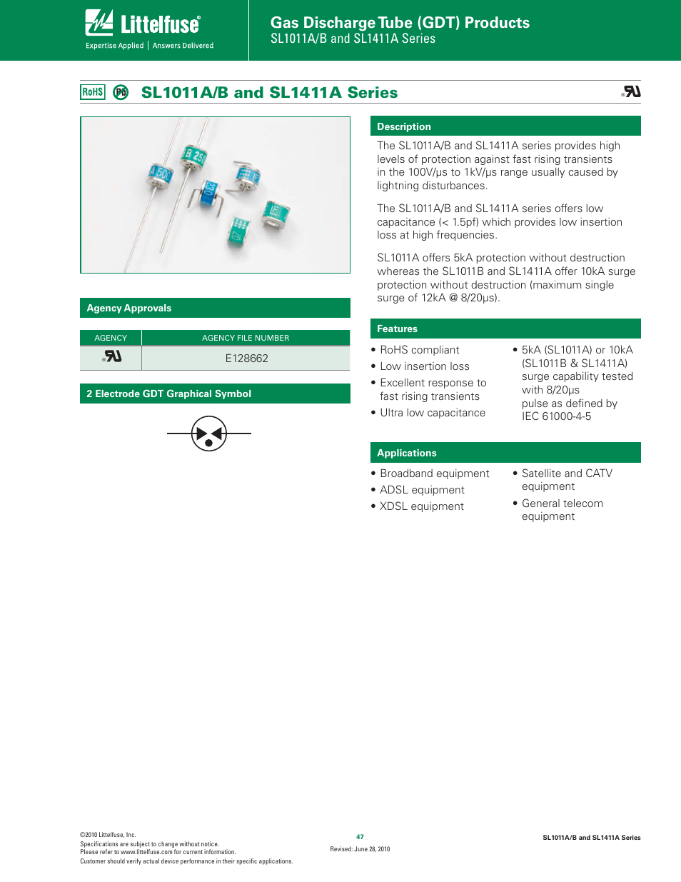 Littelfuse SL1011A Series User Manual | 6 pages