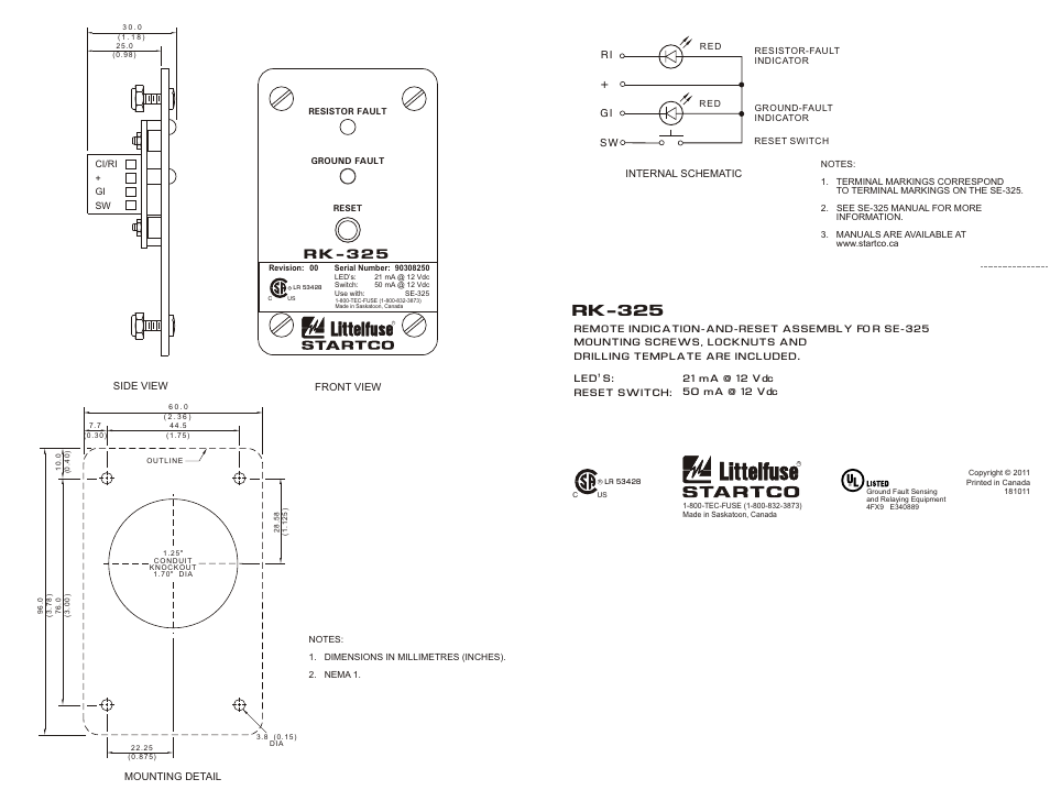 Littelfuse RK-325 Series User Manual | 1 page