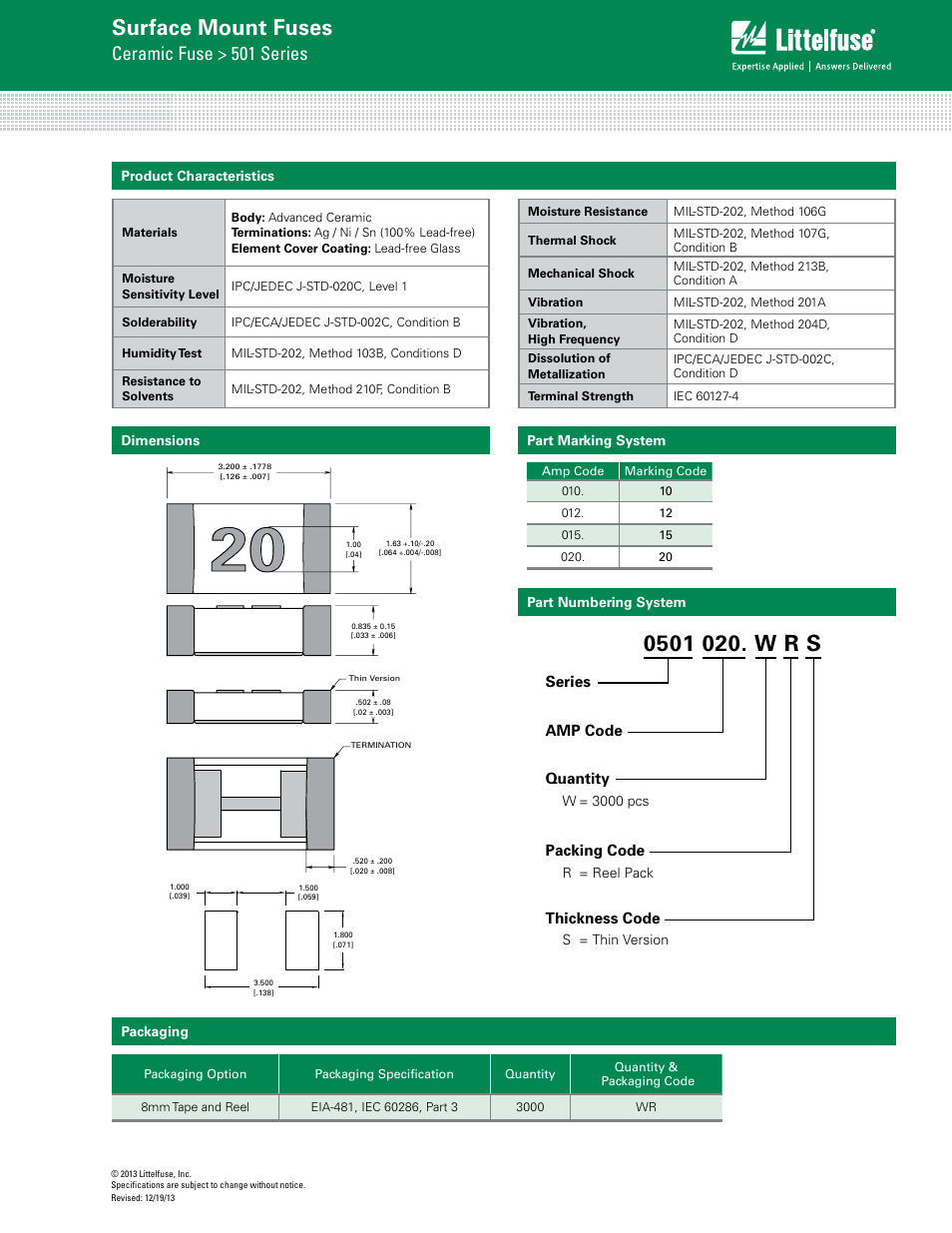 Surface mount fuses, Ceramic fuse > 501 series | Littelfuse 501 Series User Manual | Page 3 / 3