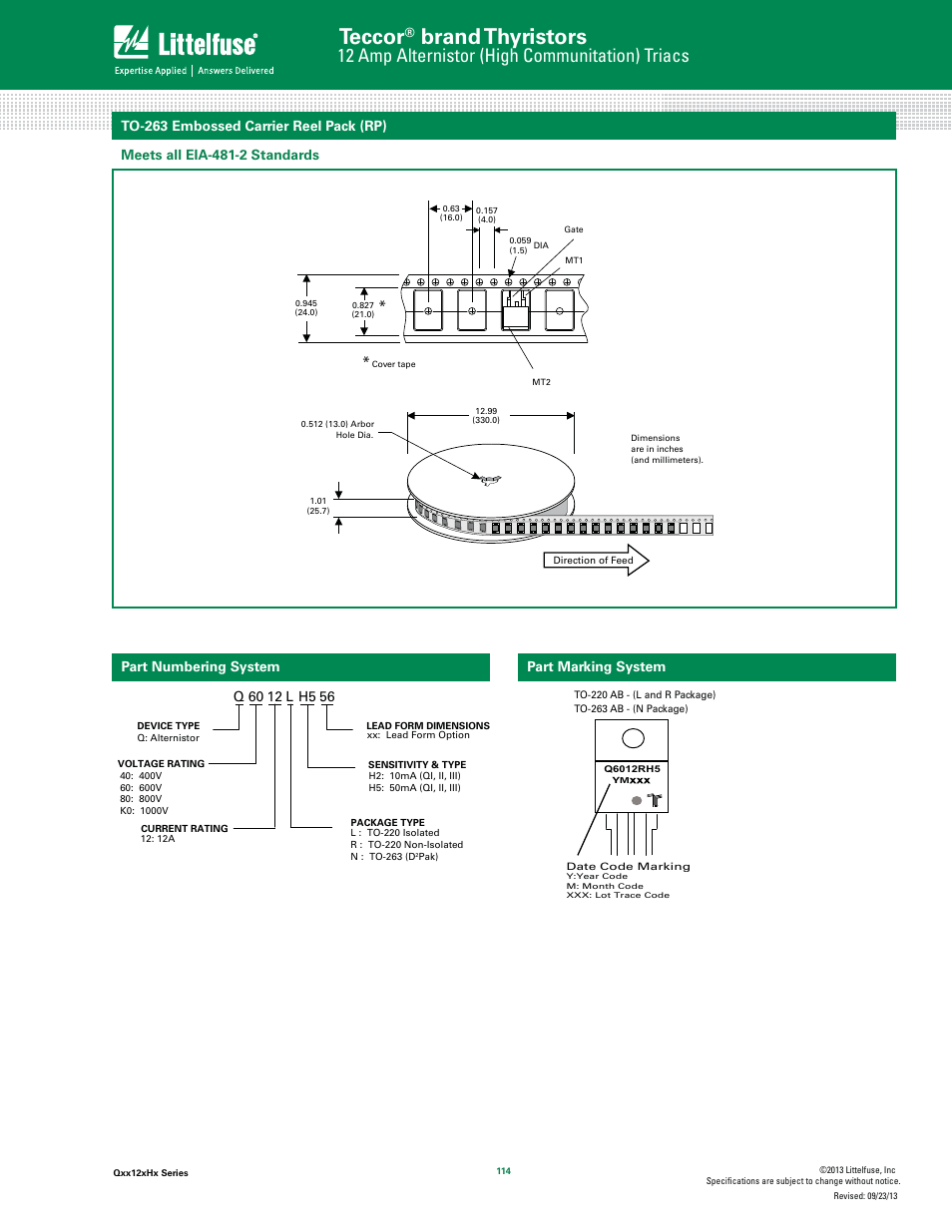 Teccor, Brand thyristors, 12 amp alternistor (high communitation) triacs | Littelfuse Qxx12xHx Series User Manual | Page 8 / 8