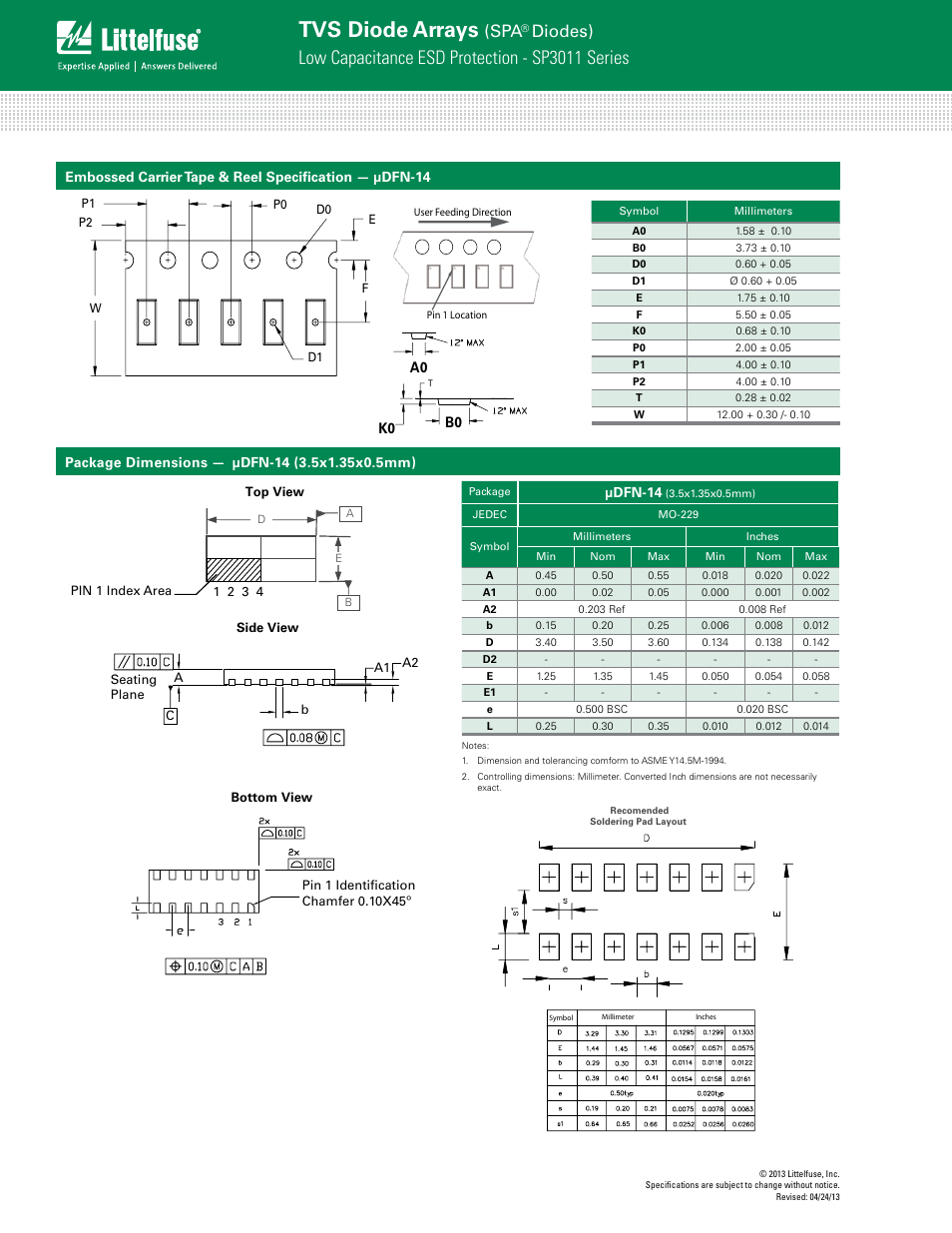 Tvs diode arrays, Low capacitance esd protection - sp3011 series, Diodes) | Littelfuse SP3011 Series User Manual | Page 4 / 4