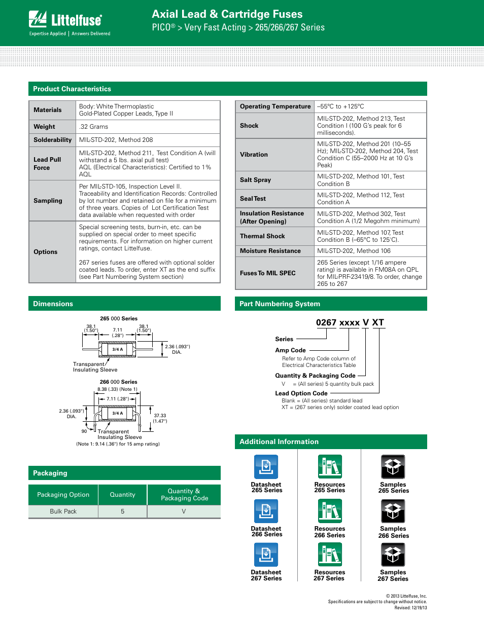 Axial lead & cartridge fuses, Pico | Littelfuse 267 Series PICO User Manual | Page 3 / 3