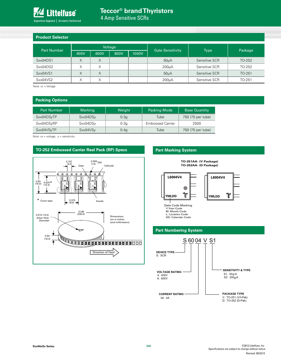 Teccor, Brand thyristors, 4 amp sensitive scrs | Littelfuse Sxx04xSx Series User Manual | Page 8 / 8