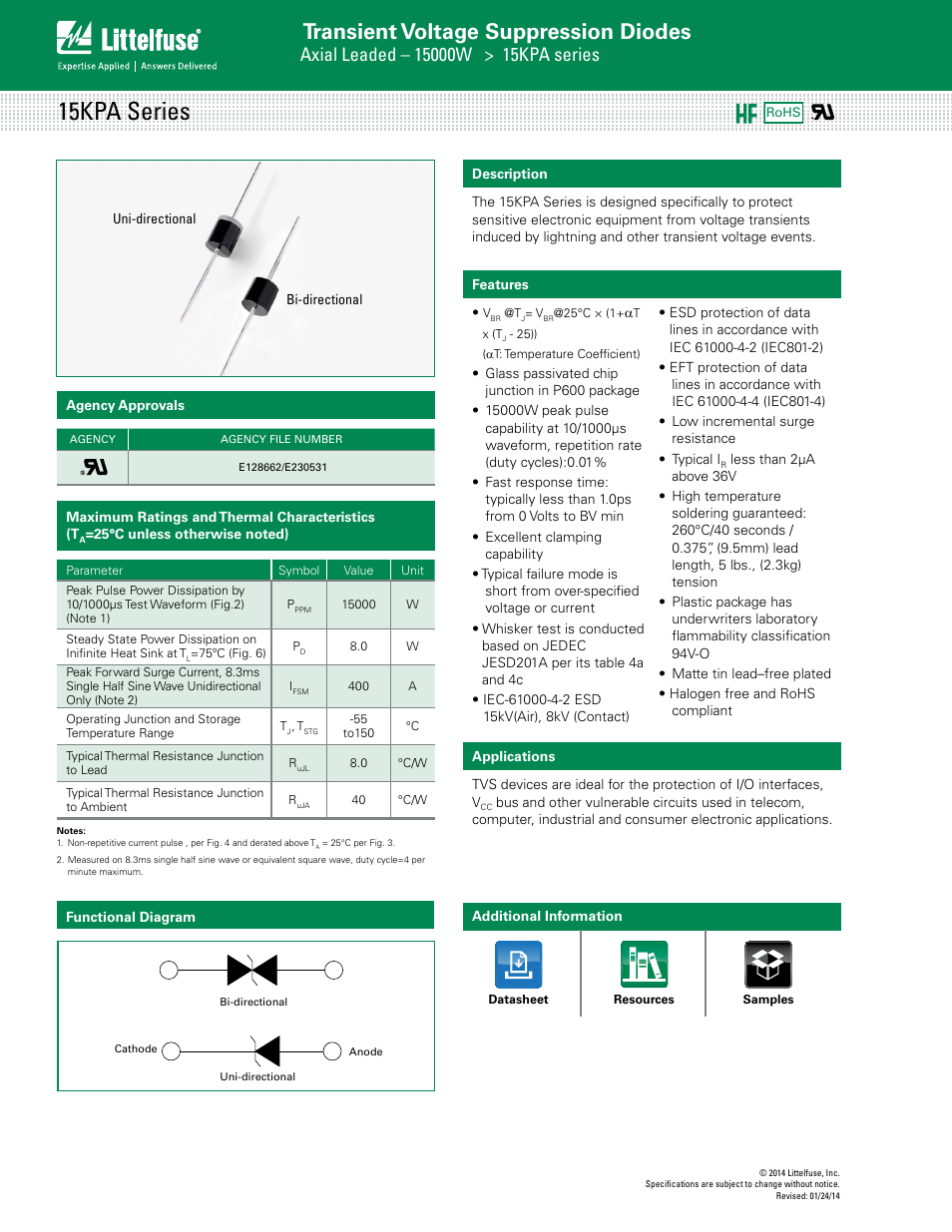 Littelfuse 15KPA Series User Manual | 6 pages