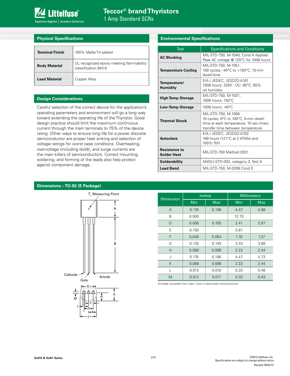 Teccor, Brand thyristors, 1 amp standard scrs | Littelfuse SxN1 Series User Manual | Page 6 / 9