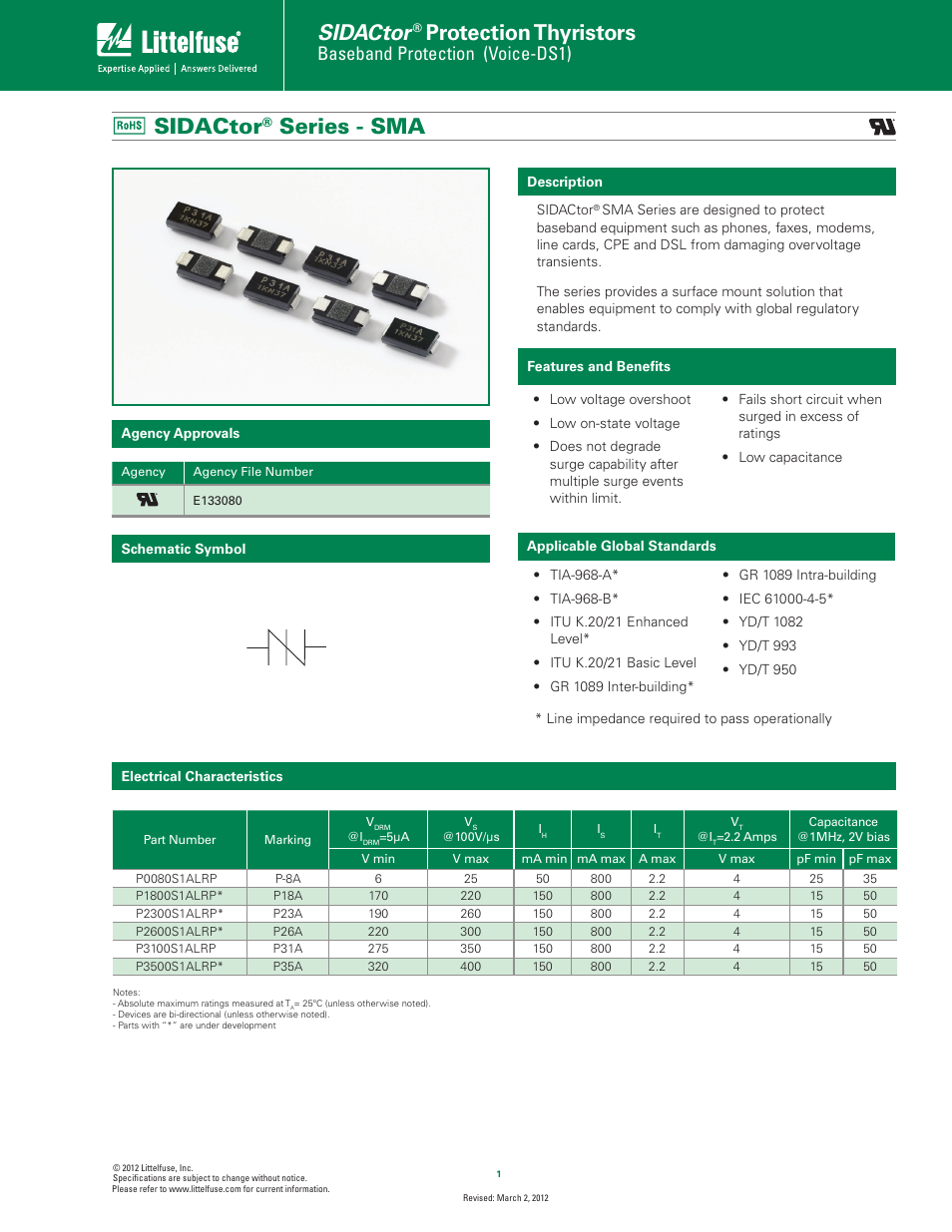 Littelfuse SIDACtor Series SMA User Manual | 4 pages