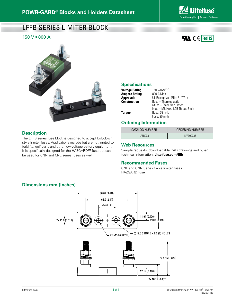 Littelfuse LFFB Series User Manual | 1 page