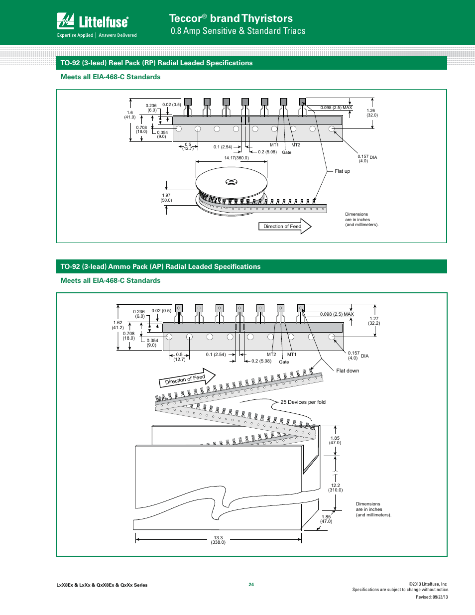 Teccor, Brand thyristors, 8 amp sensitive & standard triacs | Littelfuse QxXx Series User Manual | Page 8 / 9