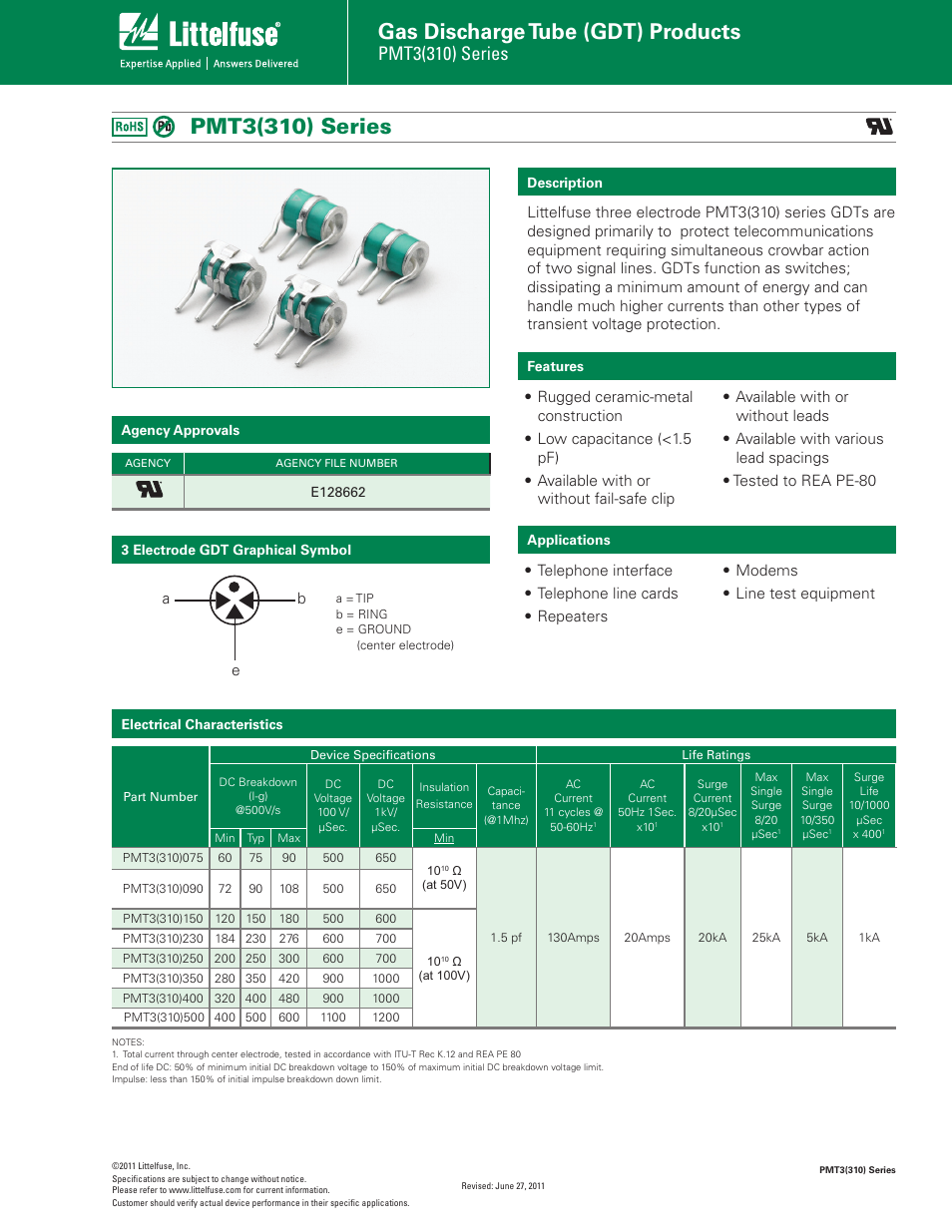 Littelfuse PMT3(310) Series User Manual | 3 pages