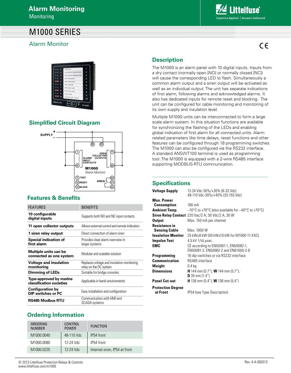 Littelfuse M1000 Series User Manual | 1 page