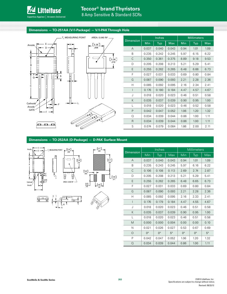 Teccor, Brand thyristors, 8 amp sensitive & standard scrs | Littelfuse Sxx08x Series User Manual | Page 9 / 11