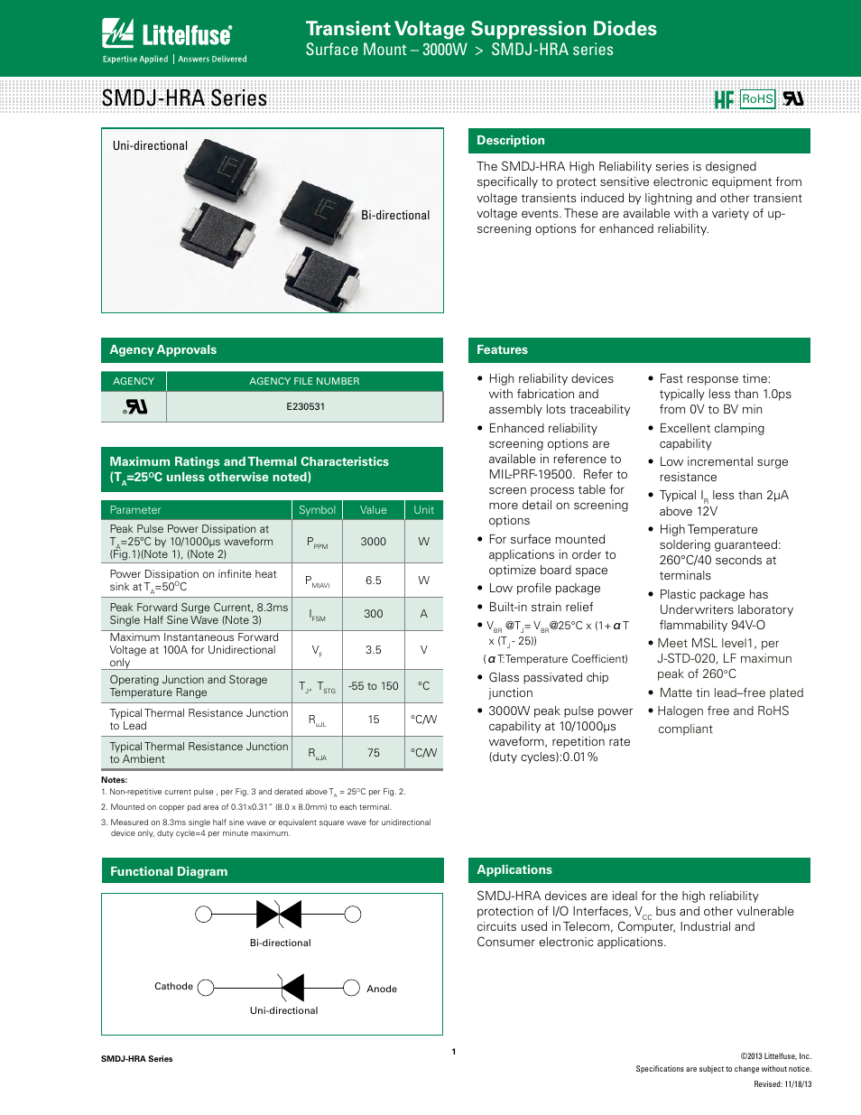 Littelfuse SMDJ-HRA Series User Manual | 6 pages