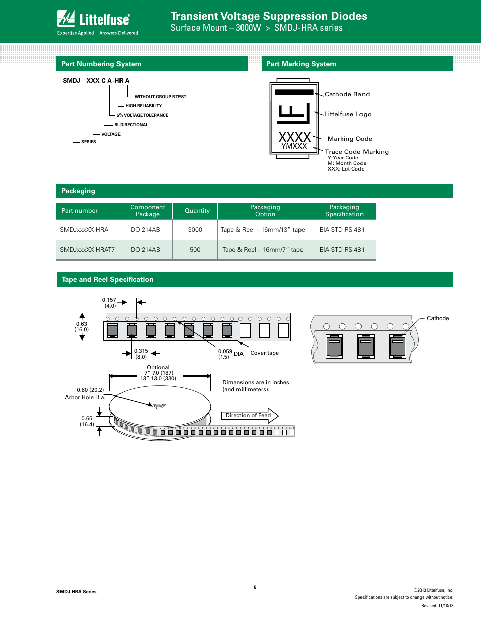 Surface mount – 3000w > smdj-hra series, Family of products) | Littelfuse SMDJ-HRA Series User Manual | Page 6 / 6