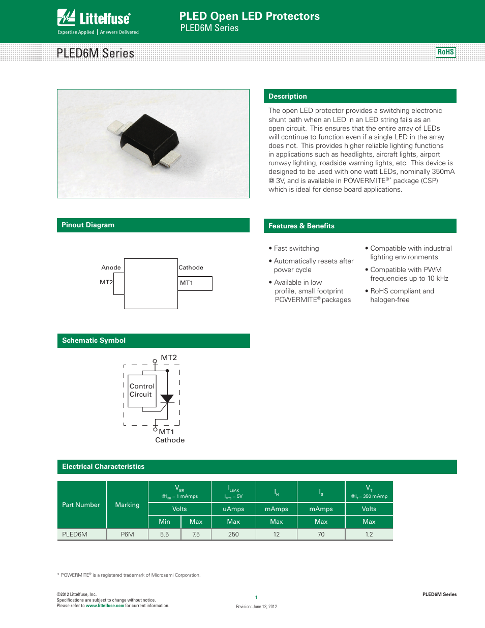 Littelfuse PLED6M Series User Manual | 5 pages