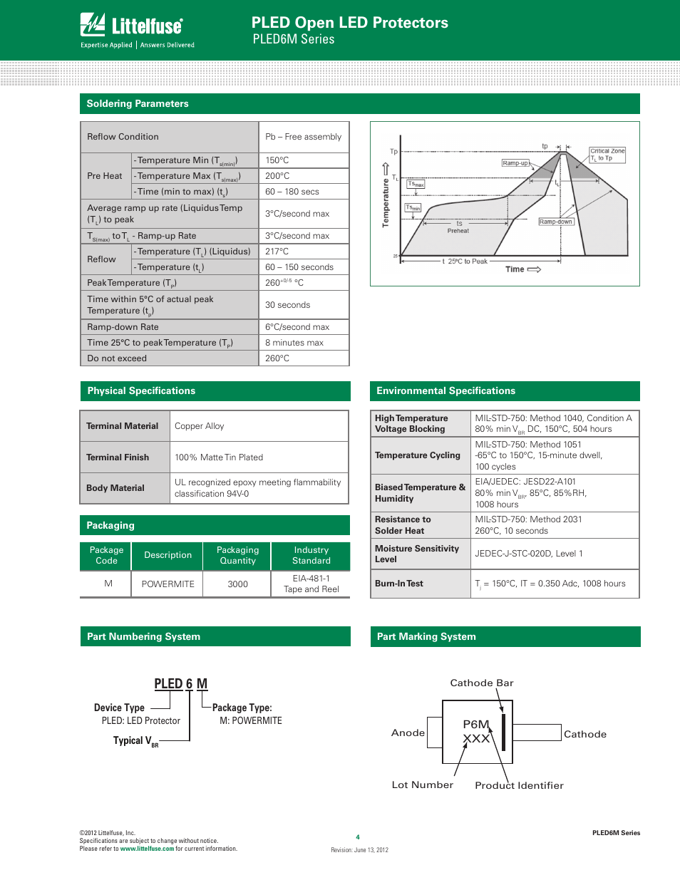 Pled open led protectors, Pled 6 m, Pled6m series | Littelfuse PLED6M Series User Manual | Page 4 / 5