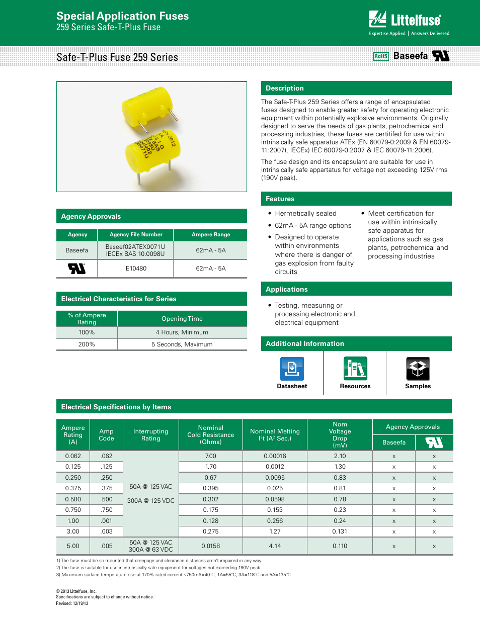 Littelfuse 259 Series Safe-T-Plus User Manual | 2 pages