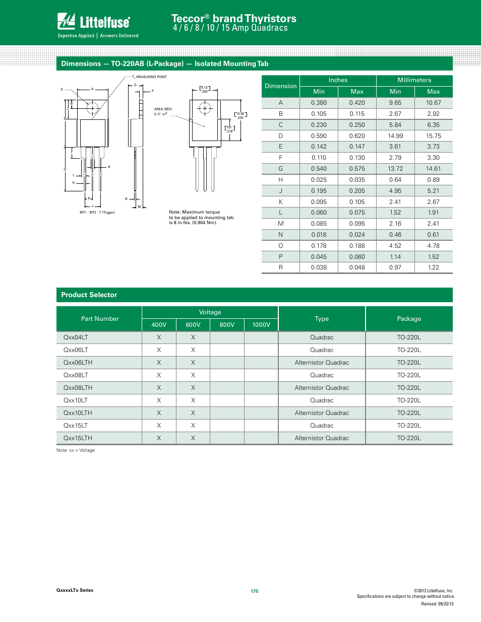 Teccor, Brand thyristors | Littelfuse QxxxxLTx Series User Manual | Page 7 / 8