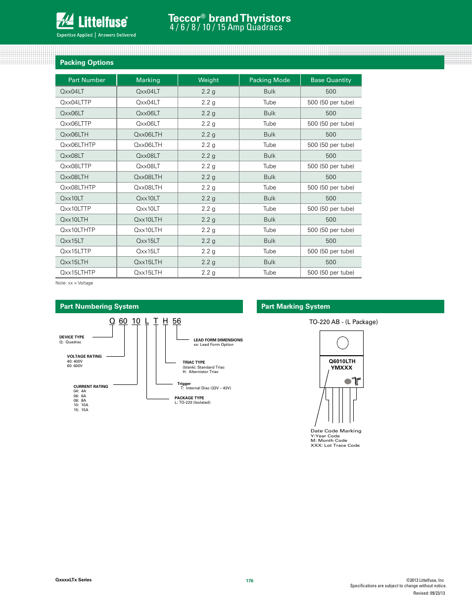 Teccor, Brand thyristors | Littelfuse QxxxxLTx Series User Manual | Page 8 / 8