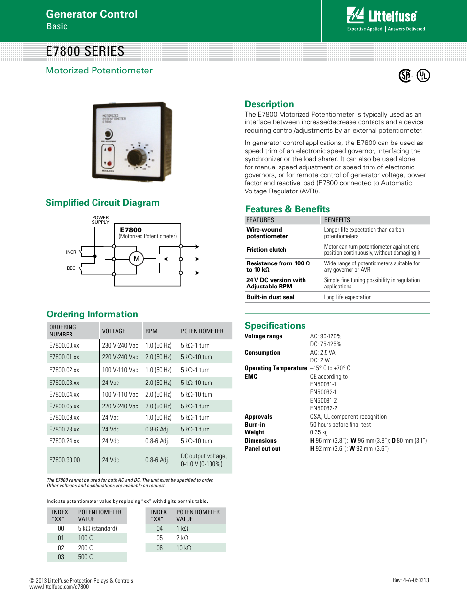 Littelfuse E7800 Series User Manual | 1 page